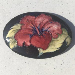 Walter Moorcroft Art Pottery Hibiscus Oval Box Lid